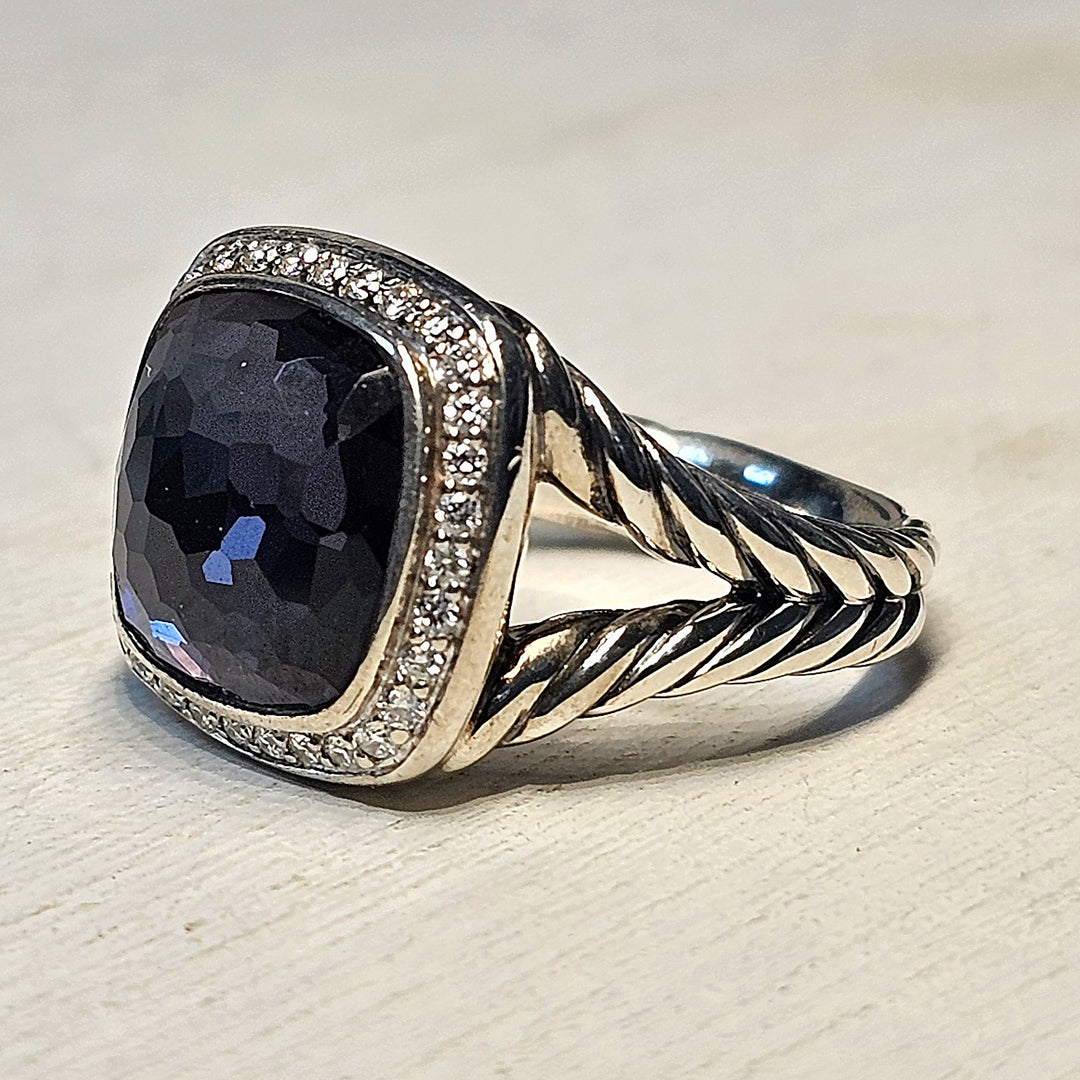 David Yurman Black Orchid Lavendar Cushion Cut Amethyst with Hematite Backing And Diamond Halo .19ctw (Pre-owned)