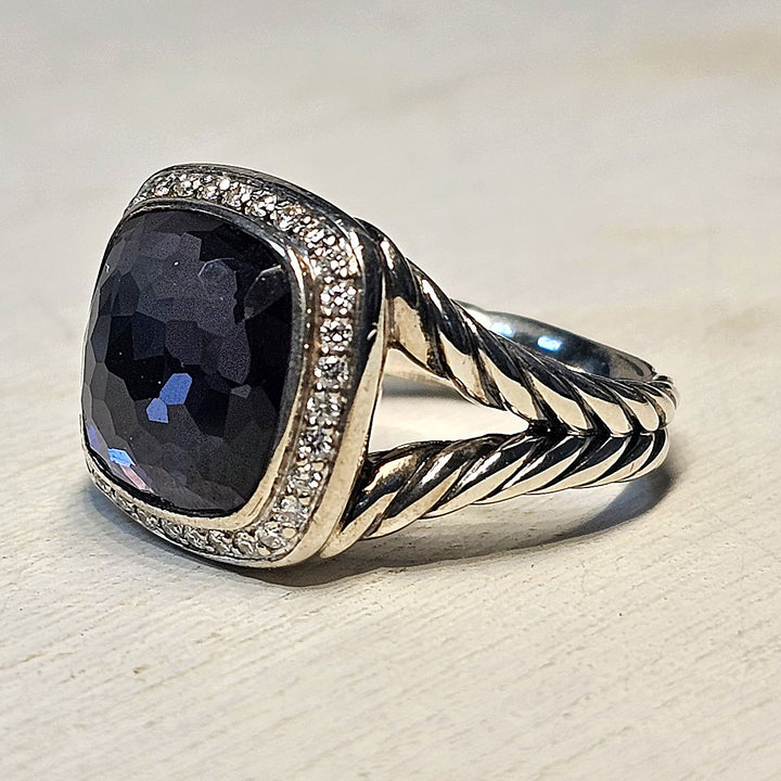 David Yurman Black Orchid Lavendar Cushion Cut Amethyst with Hematite Backing And Diamond Halo .19ctw (Pre-owned)