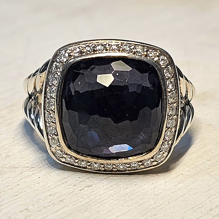 David Yurman Black Orchid Lavendar Cushion Cut Amethyst with Hematite Backing And Diamond Halo .19ctw (Pre-owned)
