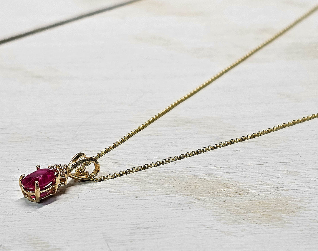 14k Yellow Gold Oval Ruby and Diamond Necklace