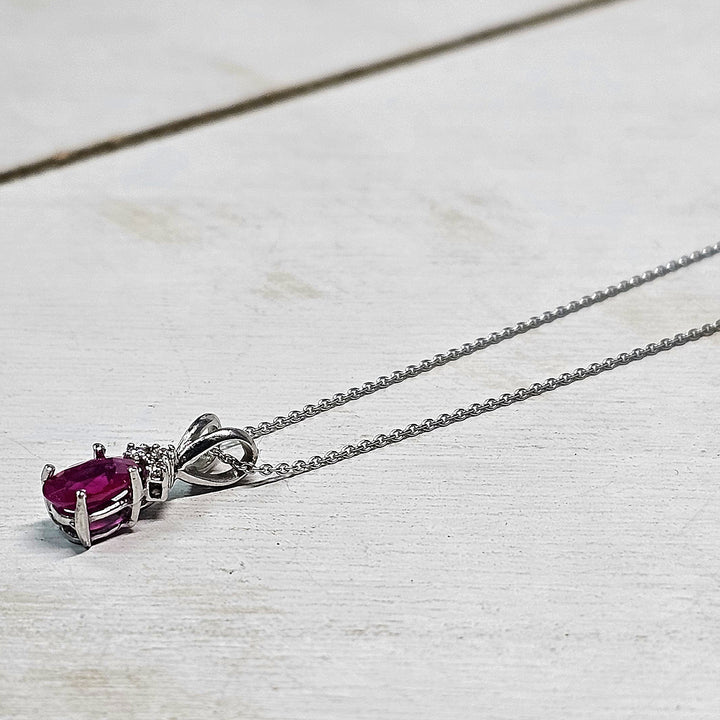 14k White Gold Oval Ruby and Diamond Necklace