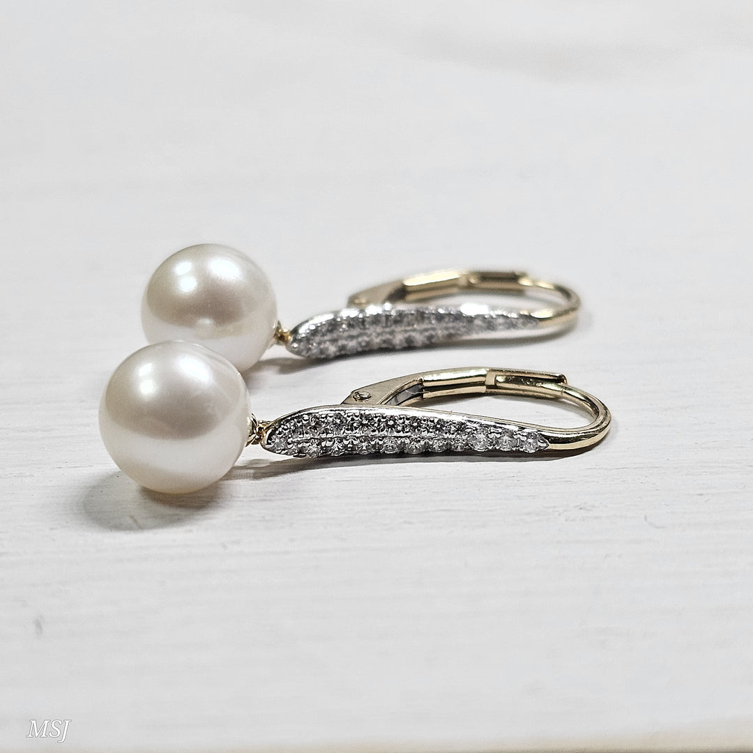 14k Yellow Gold .25ctw Pearl Drop Earrings