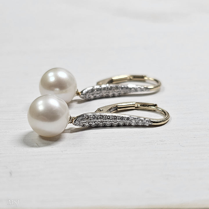 14k Yellow Gold .25ctw Pearl Drop Earrings