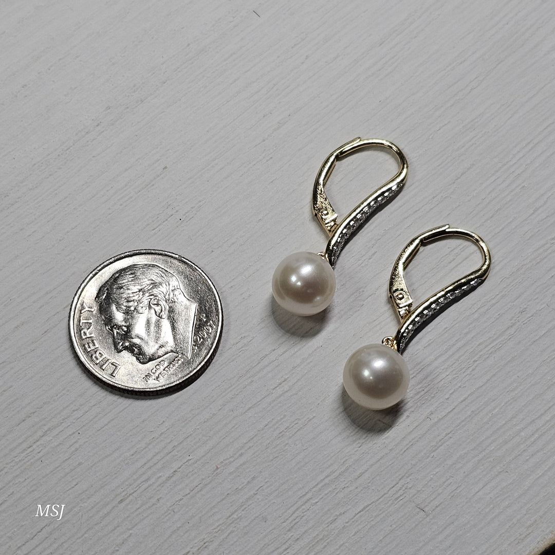 14k Yellow Gold .25ctw Pearl Drop Earrings