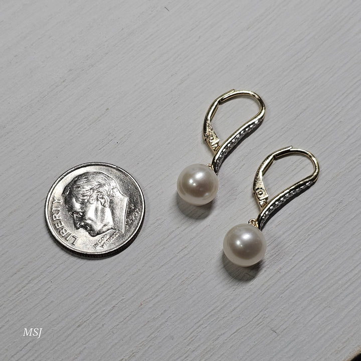 14k Yellow Gold .25ctw Pearl Drop Earrings