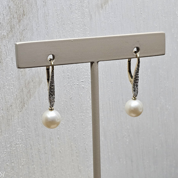 14k Yellow Gold .25ctw Pearl Drop Earrings