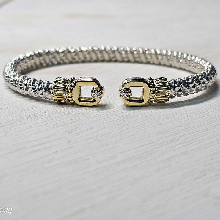 Vahan Open Cuff Two Tone Diamond Bracelet 0.04ctw