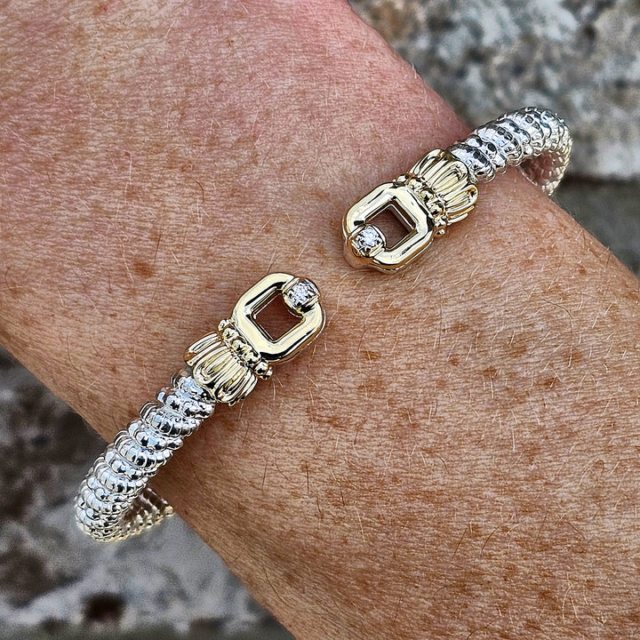 Vahan Open Cuff Two Tone Diamond Bracelet 0.04ctw