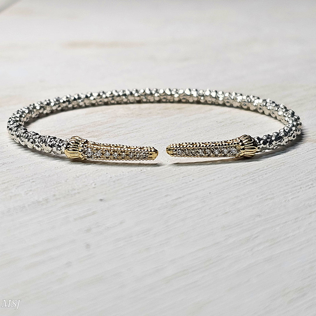 Vahan 2mm Two Tone Open Bangle Diamond Bracelet 0.13ctw