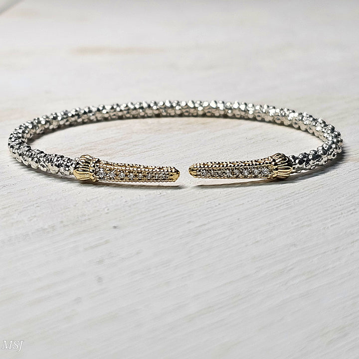 Vahan 2mm Two Tone Open Bangle Diamond Bracelet 0.13ctw