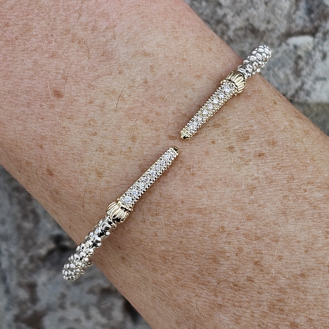 Vahan 2mm Two Tone Open Bangle Diamond Bracelet 0.13ctw