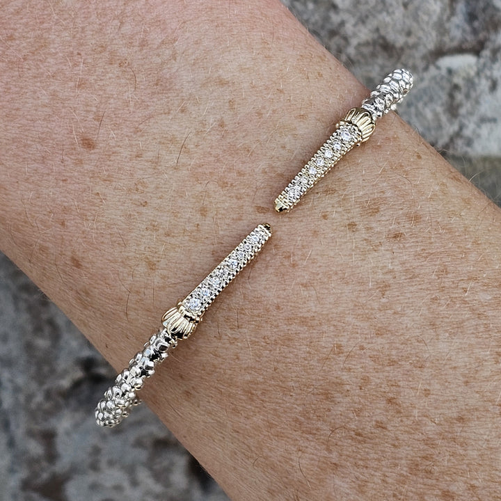 Vahan 2mm Two Tone Open Bangle Diamond Bracelet 0.13ctw
