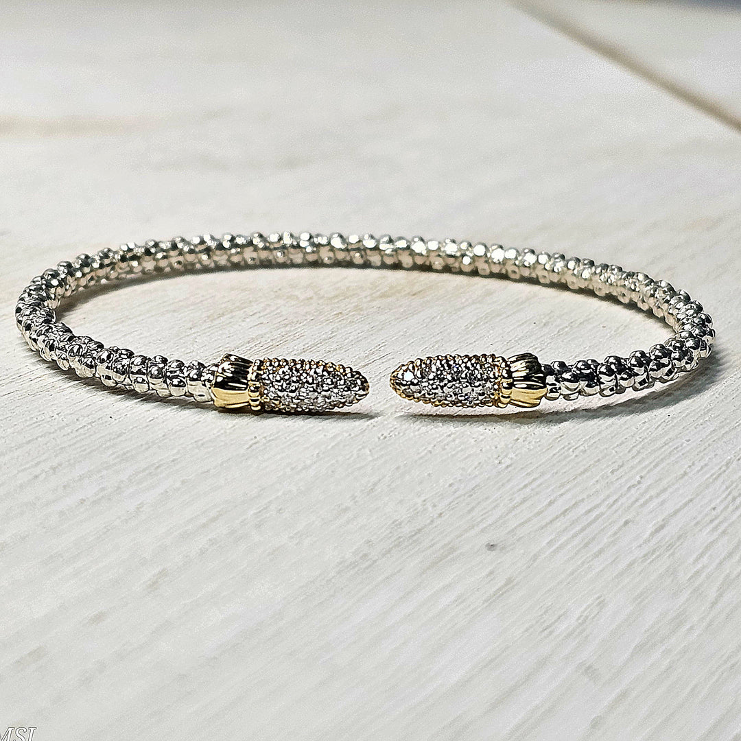 Vahan 2mm Two Tone Open Cuff Diamond Bracelet 0.18ctw