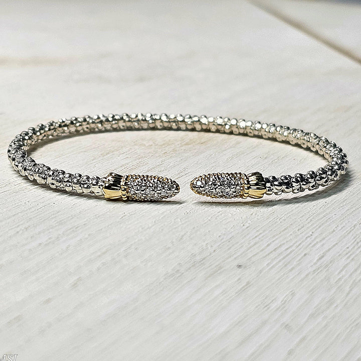 Vahan 2mm Two Tone Open Cuff Diamond Bracelet 0.18ctw