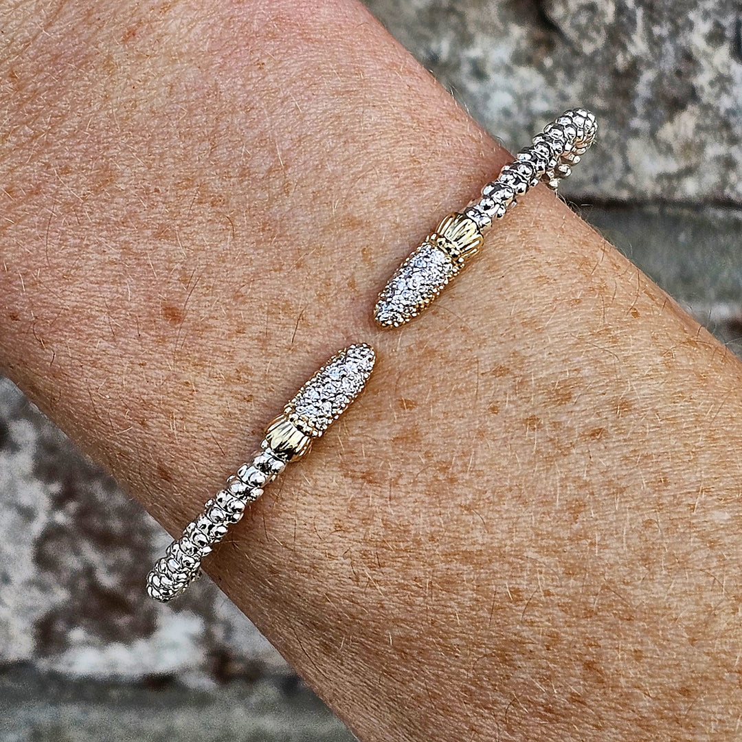 Vahan 2mm Two Tone Open Cuff Diamond Bracelet 0.18ctw
