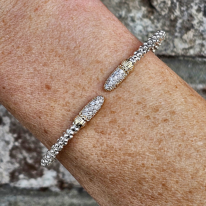 Vahan 2mm Two Tone Open Cuff Diamond Bracelet 0.18ctw