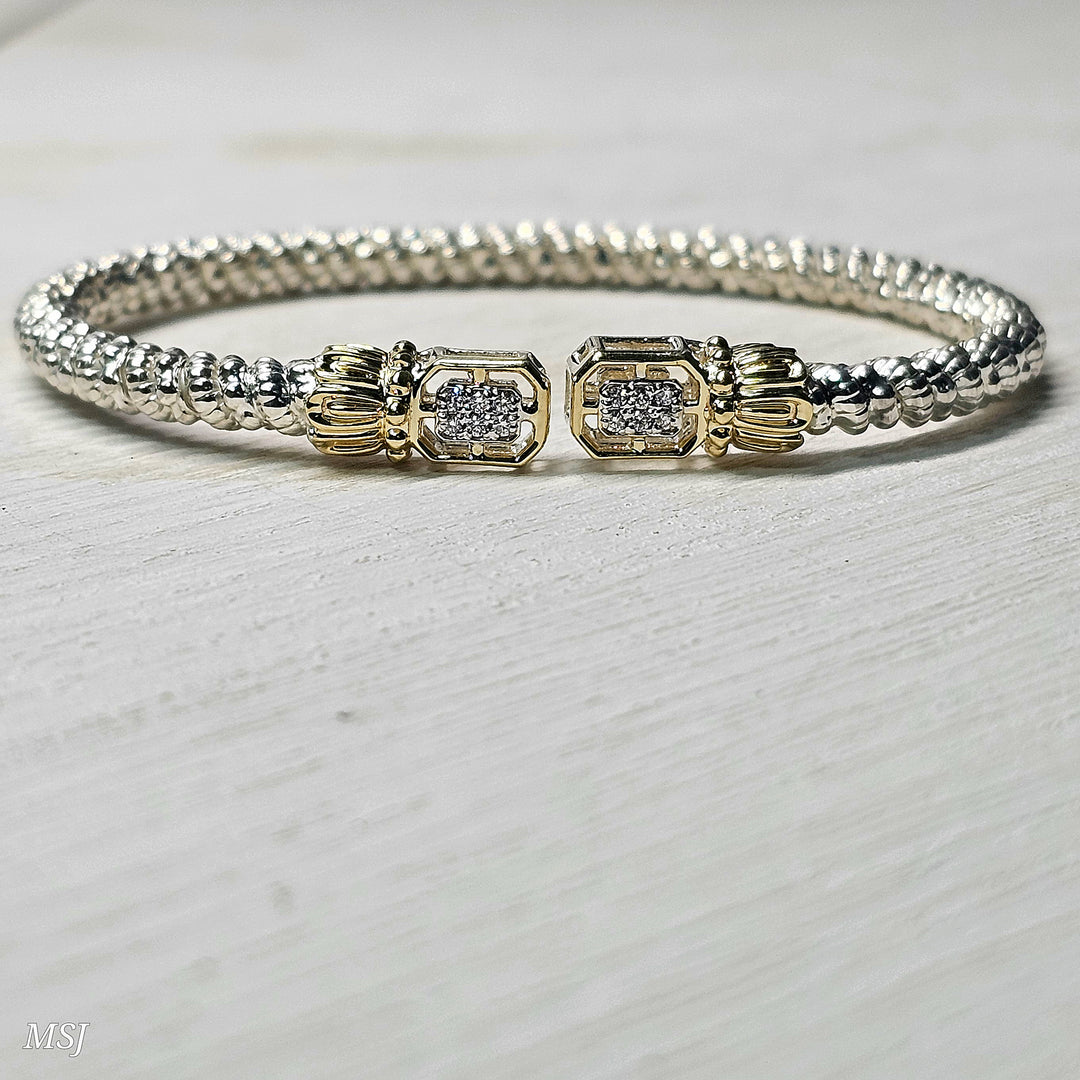Vahan Two Tone Open Cuff Bangle Bracelet with .09ctw Diamonds