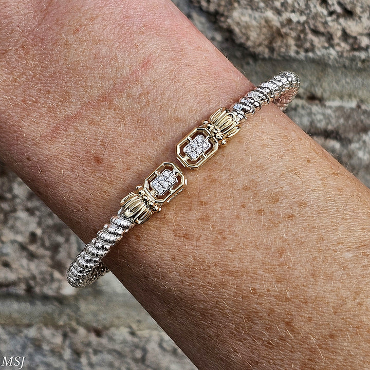 Vahan Two Tone Open Cuff Bangle Bracelet with .09ctw Diamonds