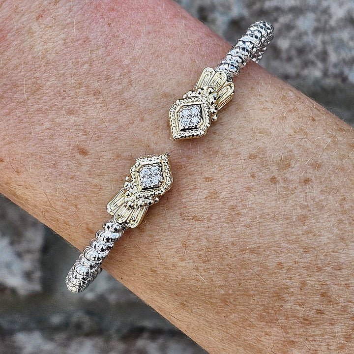 Vahan Two Tone Open Bangle Diamond Bracelet 0.08ctw 3mm