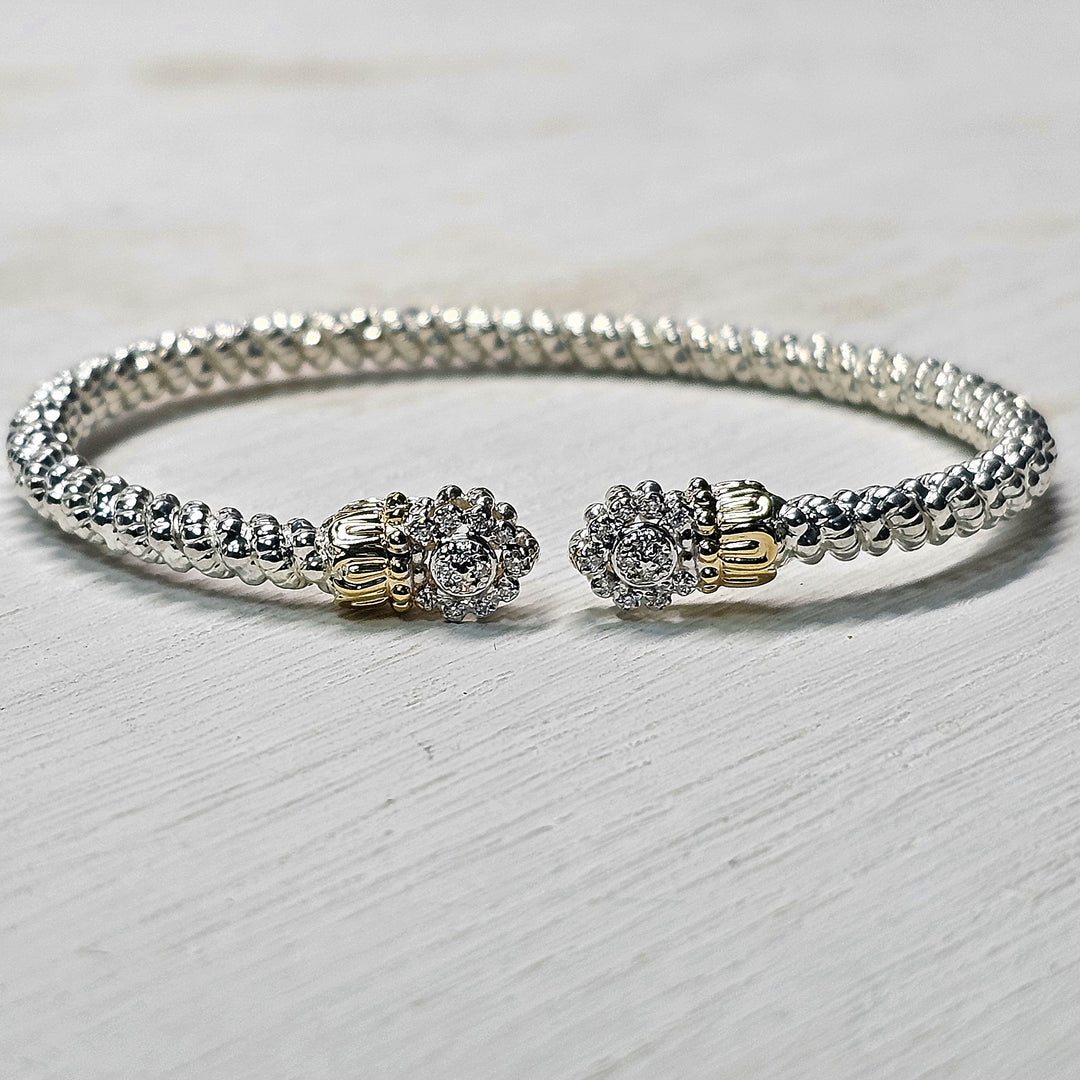 Vahan 3mm Open Two Tone Diamond Bangle Bracelet 0.14ctw