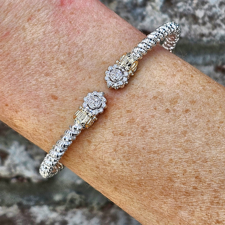 Vahan 3mm Open Two Tone Diamond Bangle Bracelet 0.14ctw