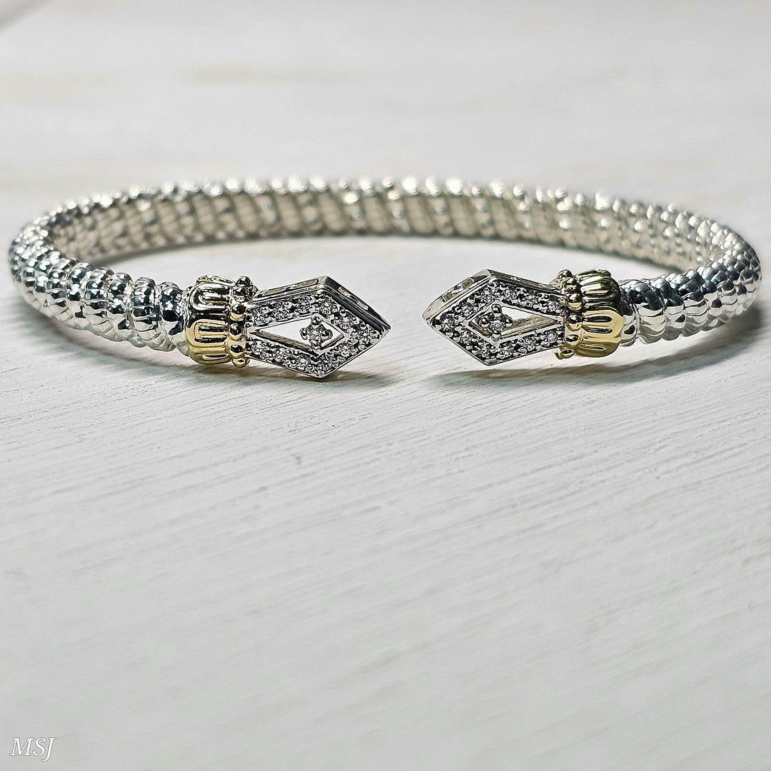 Vahan Two Tone 4mm Open Diamond Bangle Bracelet 0.20ctw