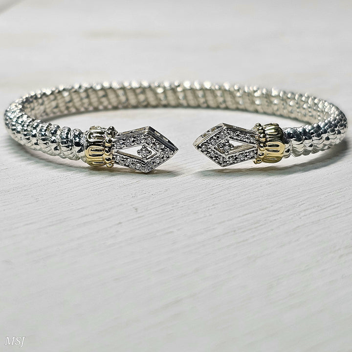 Vahan Two Tone 4mm Open Diamond Bangle Bracelet 0.20ctw