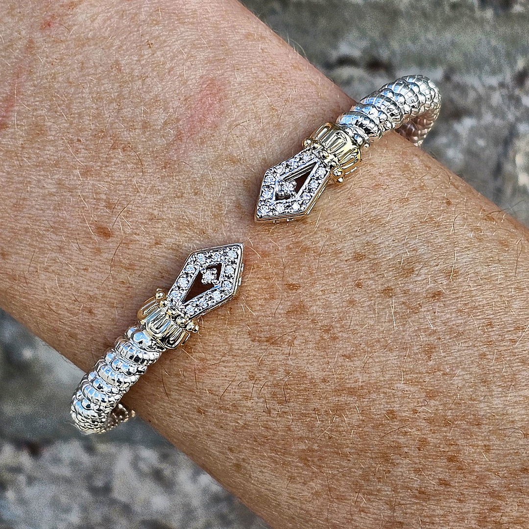 Vahan Two Tone 4mm Open Diamond Bangle Bracelet 0.20ctw