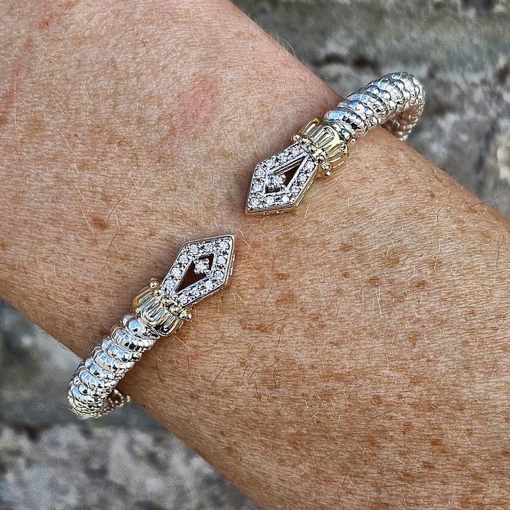 Vahan Two Tone 4mm Open Diamond Bangle Bracelet 0.20ctw
