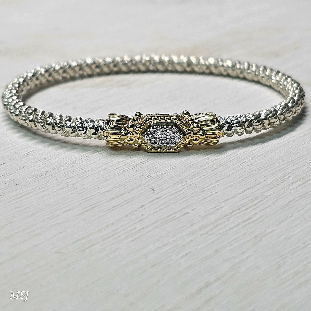 Vahan Two Tone 3mm Closed Bangle Diamond Bracelet .09ctw