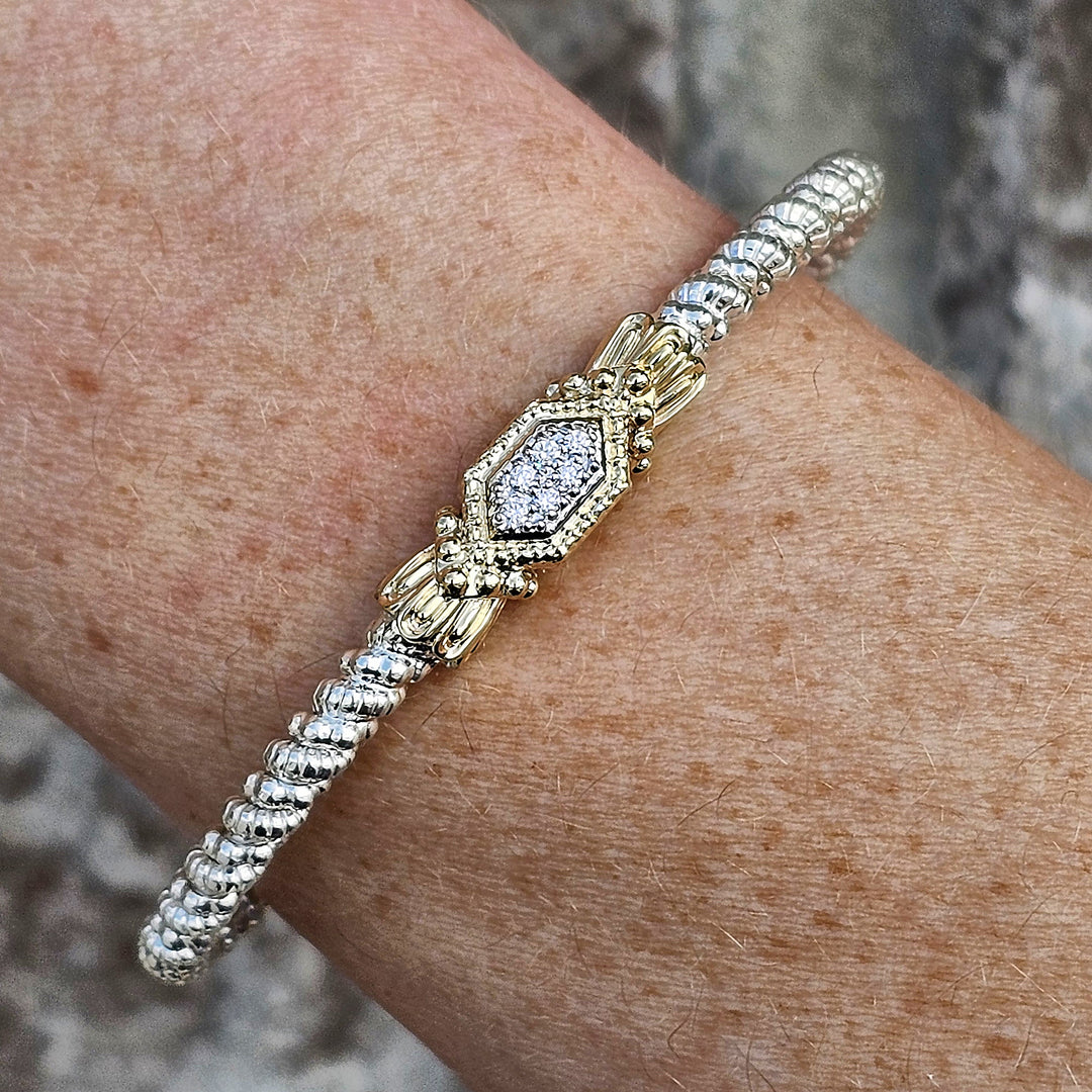 Vahan Two Tone 3mm Closed Bangle Diamond Bracelet .09ctw