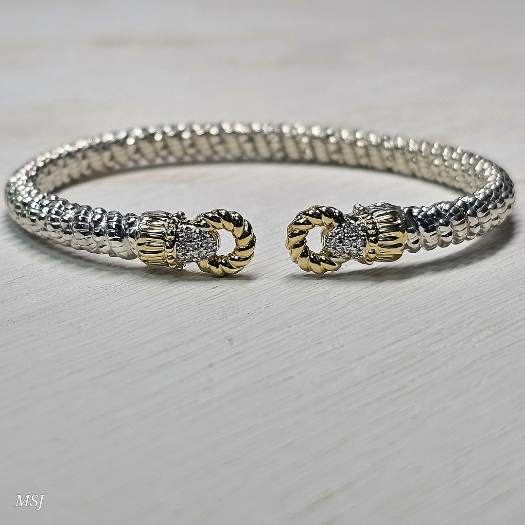 Vahan Two Tone Open Circle Diamond Accent 4mm Cuff Bracelet .12ctw