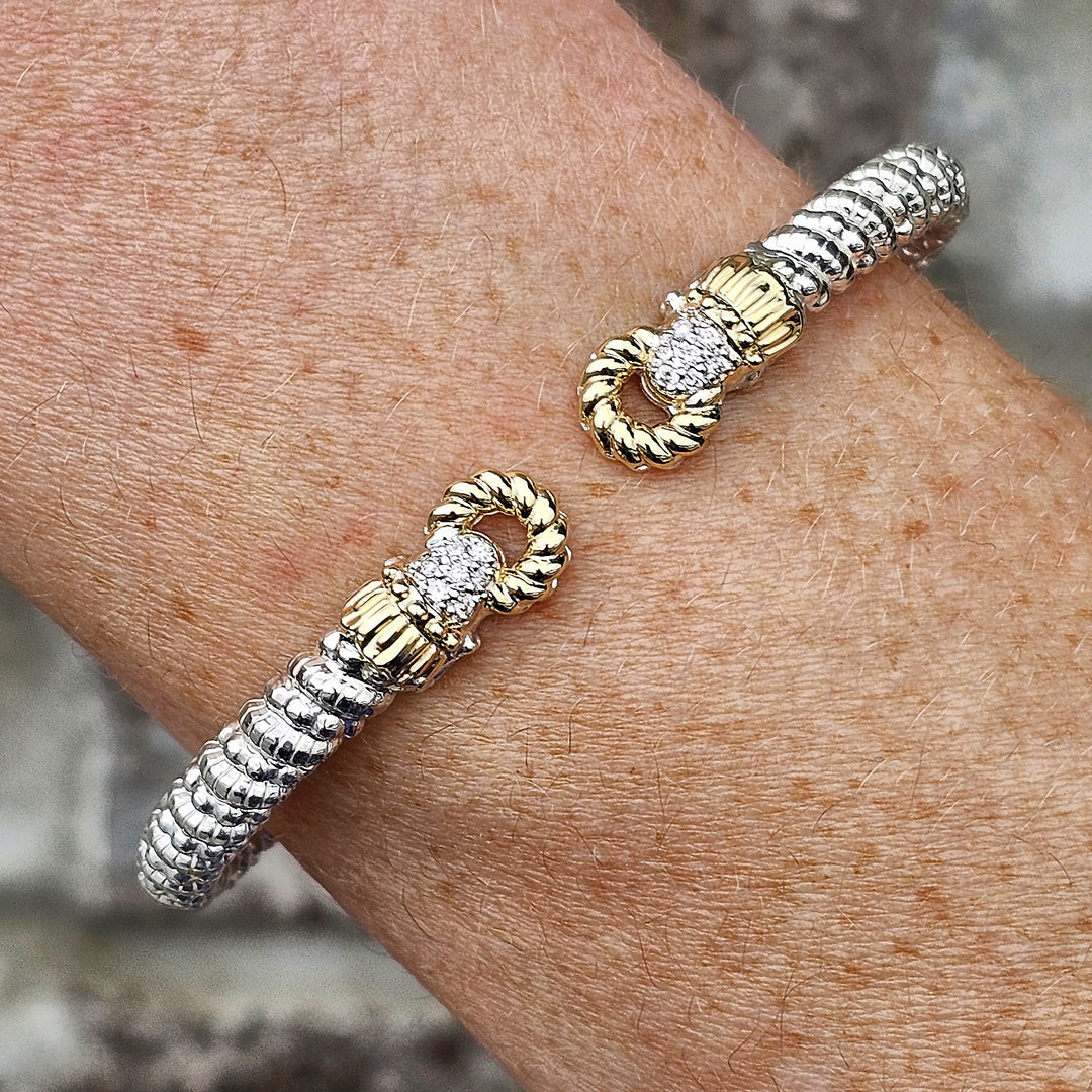 Vahan Two Tone Open Circle Diamond Accent 4mm Cuff Bracelet .12ctw