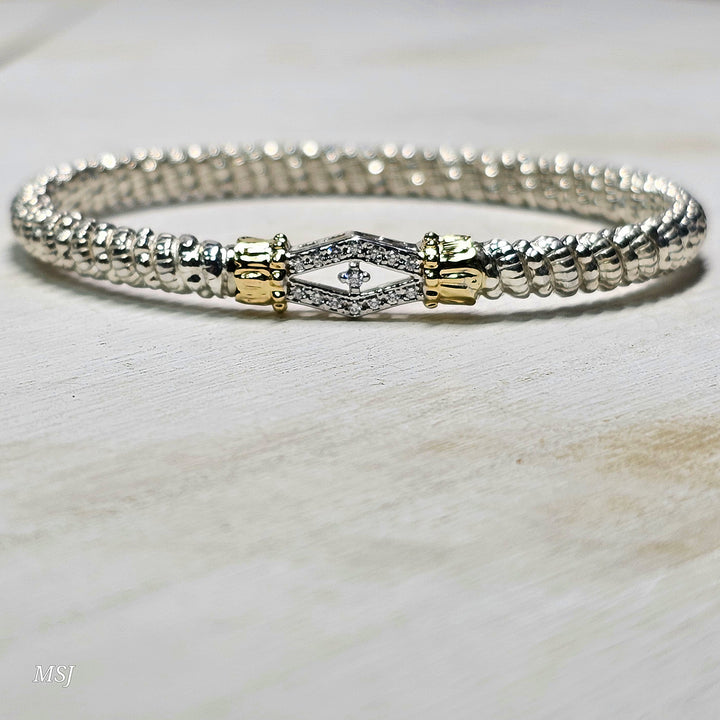 Vahan Two Tone 4mm Closed Diamond Bangle Bracelet .12ctw