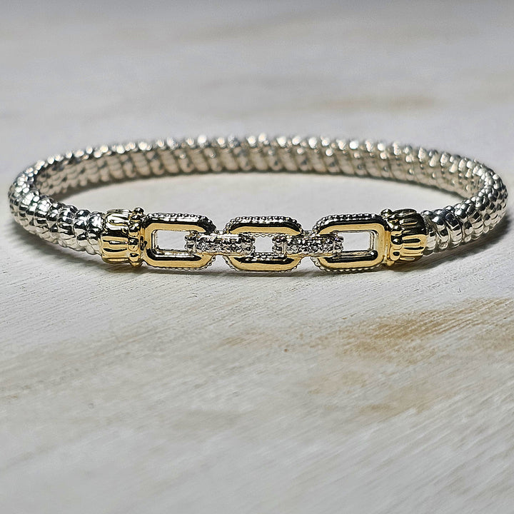Vahan Two Tone 4mm Link Style Bangle Bracelet Diamond Accent