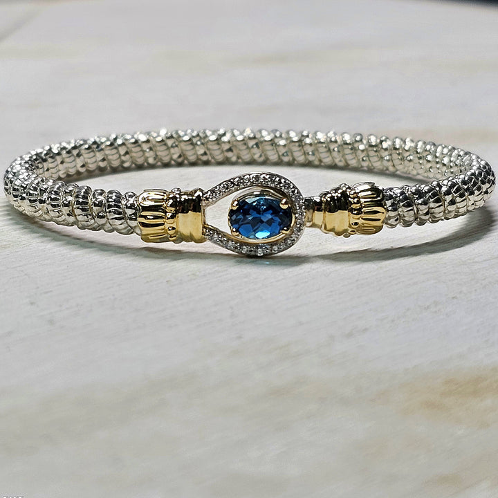 Vahan Two Tone Lasso London Blue Topaz and Diamond Bangle Bracelet