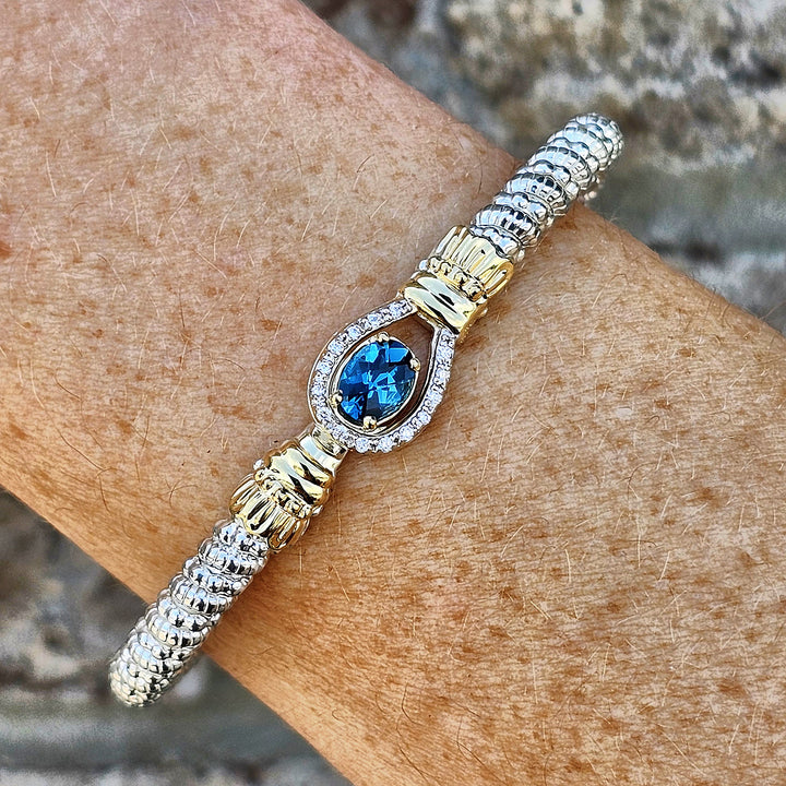 Vahan Two Tone Lasso London Blue Topaz and Diamond Bangle Bracelet