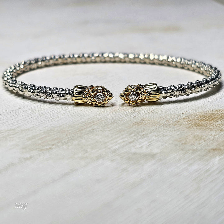 Vahan Two Tone 2mm Diamond Open Bangle Bracelet .03 ctw