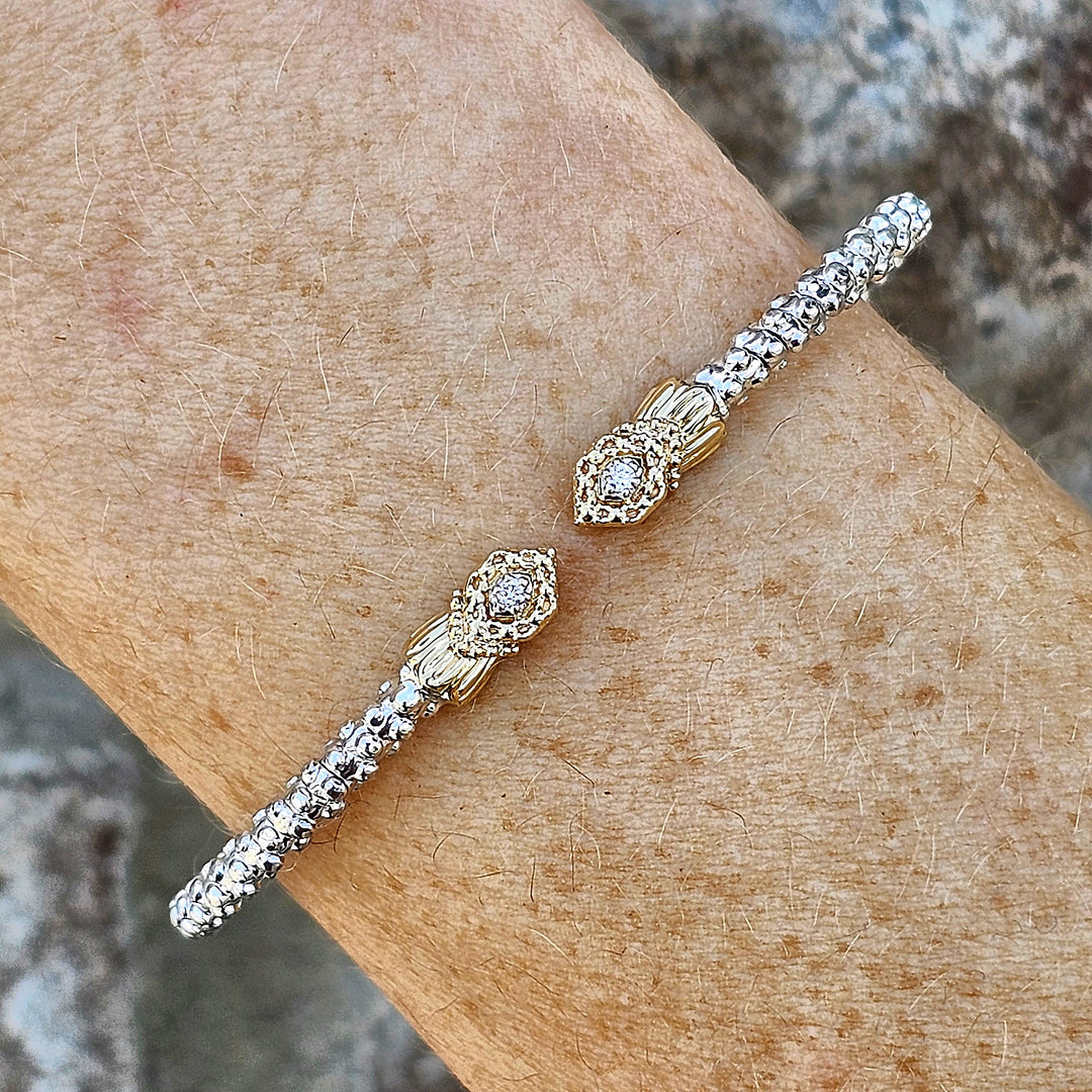Vahan Two Tone 2mm Diamond Open Bangle Bracelet .03 ctw