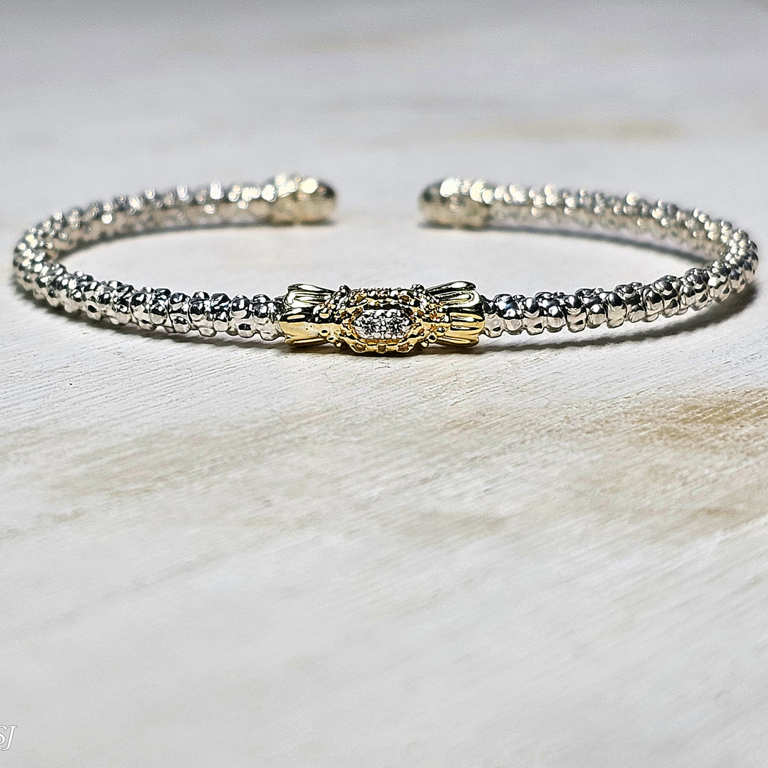 Vahan Two Tone 2mm Closed Band Bangle Bracelet .03ct