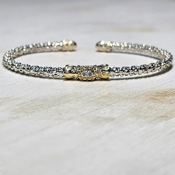 Vahan Two Tone 2mm Closed Band Bangle Bracelet .03ct