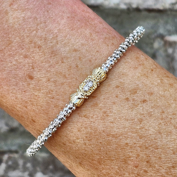 Vahan Two Tone 2mm Closed Band Bangle Bracelet .03ct