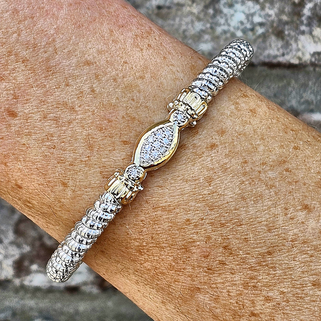Vahan Two Tone 4mm Diamond Bangle Bracelet .12ctw