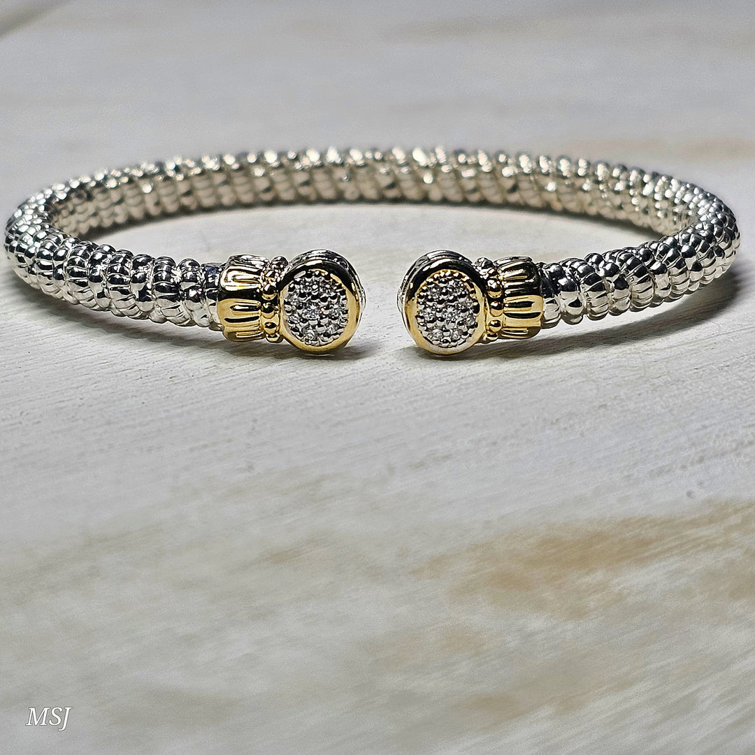 Two Tone Vahan 4mm Open Diamond Bangle Bracelet .13ctw