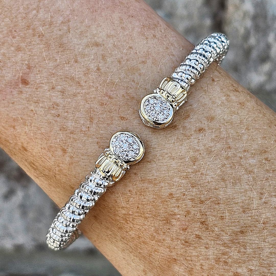 Two Tone Vahan 4mm Open Diamond Bangle Bracelet .13ctw