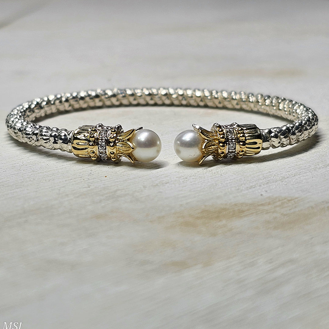 Vahan Two Tone 3mm Open Pearl Diamond Bracelet .06ctw