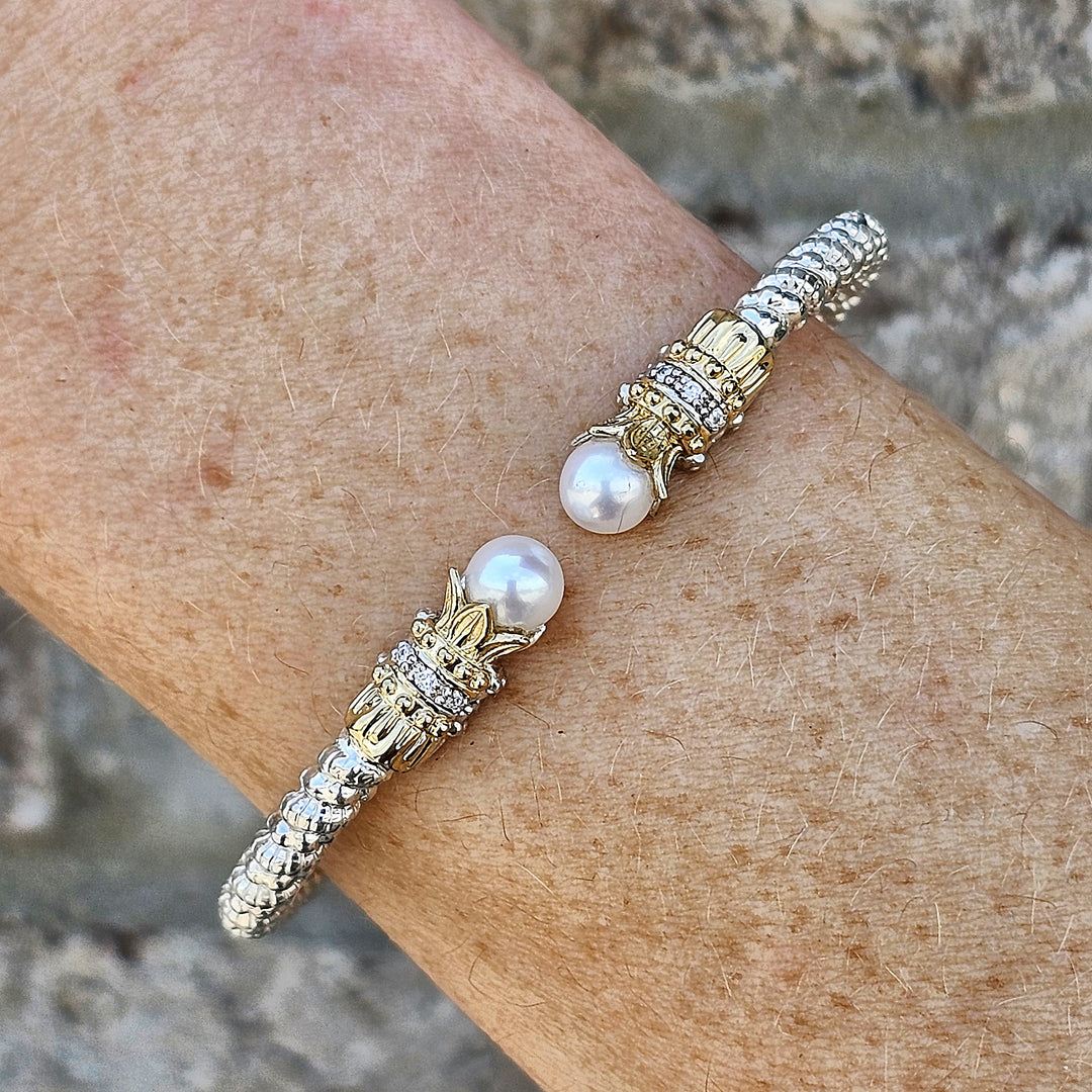 Vahan Two Tone 3mm Open Pearl Diamond Bracelet .06ctw