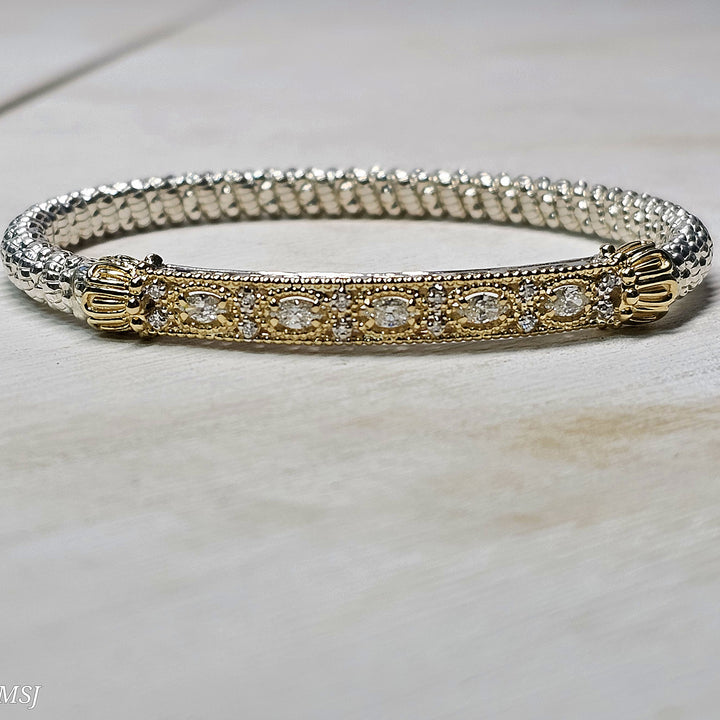 Vahan Two Tone 4mm Closed Band Diamond Bangle Bracelet .45ctw