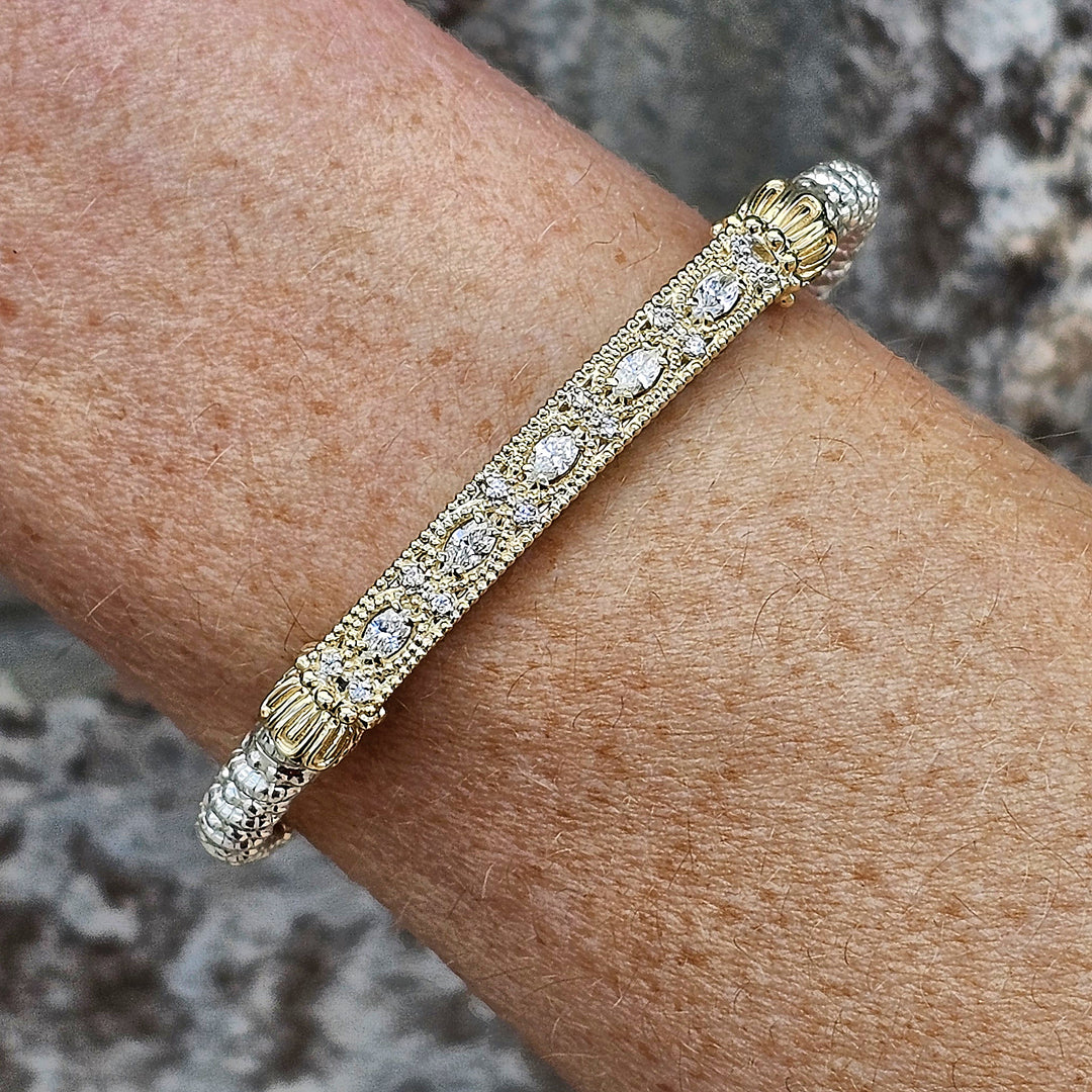 Vahan Two Tone 4mm Closed Band Diamond Bangle Bracelet .45ctw
