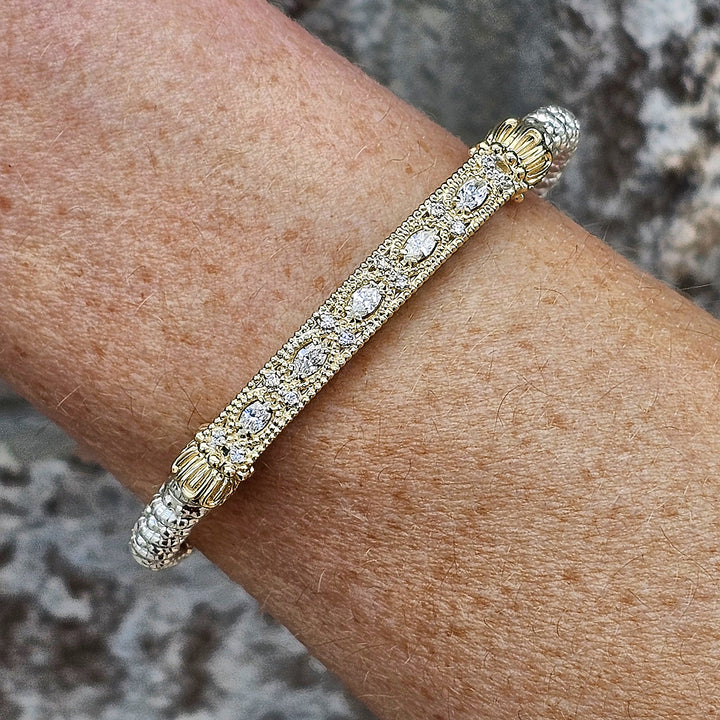 Vahan Two Tone 4mm Closed Band Diamond Bangle Bracelet .45ctw